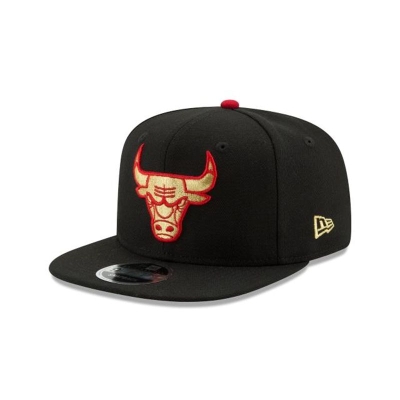 Black Chicago Bulls Hat - New Era NBA Gold Flip 9FIFTY Snapback Caps USA1756089